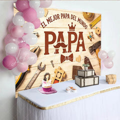 Lofaris Rustic Wood Fathers Day Backdrop with Tools and Papa Text Charming Photo Booth Background for Family Celebration