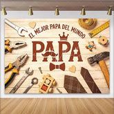 Lofaris Rustic Wood Fathers Day Backdrop with Tools and Papa Text Charming Photo Booth Background for Family Celebration