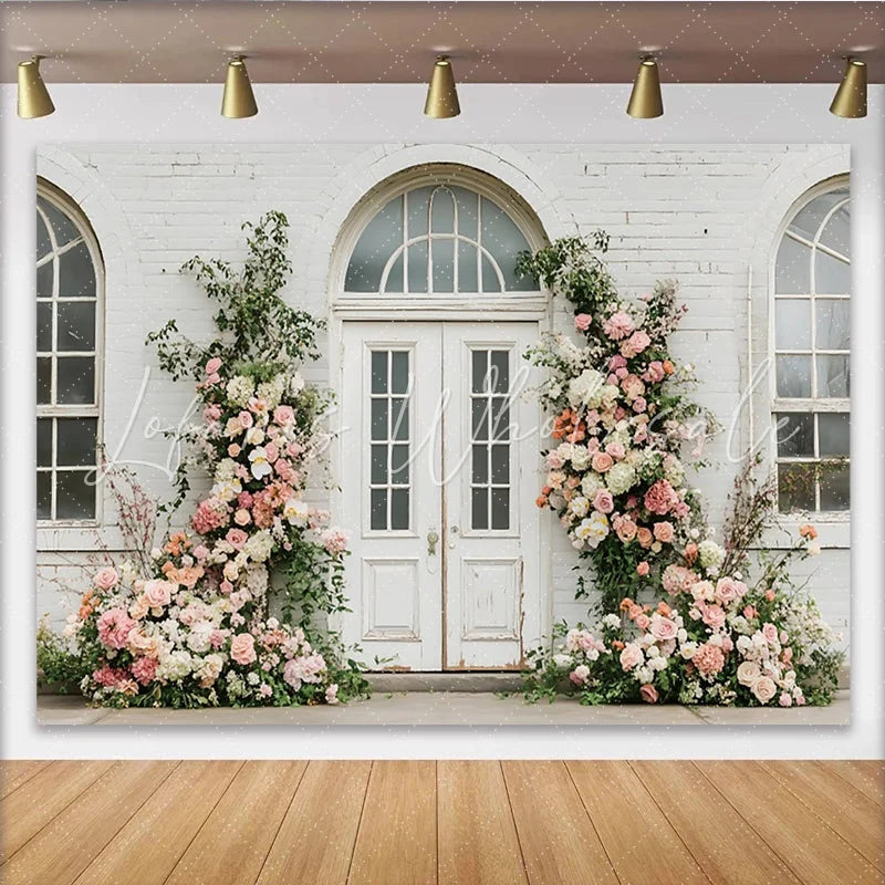 Lofaris Rustic Wood Floral Photography Backdrop with White Roses Elegant Vintage Wall Tapestry for Wedding Party Props