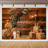 Lofaris Rustic Wood Photography Backdrop with Hay Bales and Flowers Farmhouse Country Studio Background for Portrait Photoshoot