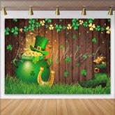 Lofaris Rustic Wood St Patricks Day Backdrop Pot of Gold Clovers Leprechaun Hat Spring Party Photography Background