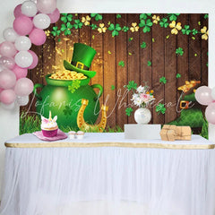 Lofaris Rustic Wood St Patricks Day Backdrop Pot of Gold Clovers Leprechaun Hat Spring Party Photography Background