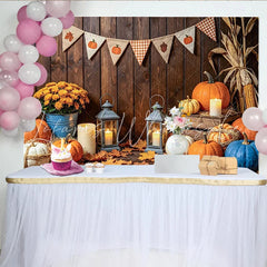 Lofaris Rustic Wood Thanksgiving Backdrop with Pumpkins and Autumn Leaves Cozy Fall Harvest Photo Background for Family Gatherings