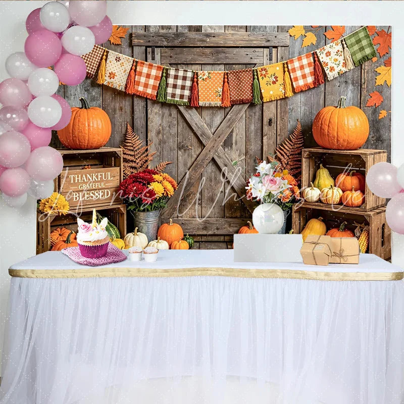 Lofaris Rustic Wood Thanksgiving Backdrop with Pumpkins and Fall Leaves Thankful Grateful Blessed Harvest Photo Background