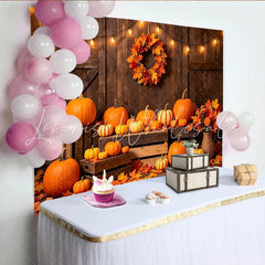 Lofaris Rustic Wood Thanksgiving Backdrop with Pumpkins and Fall Leaves Warm Autumn Harvest Background for Family Photoshoot and Party Decor