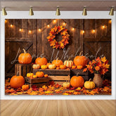 Lofaris Rustic Wood Thanksgiving Backdrop with Pumpkins and Fall Leaves Warm Autumn Harvest Background for Family Photoshoot and Party Decor