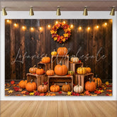 Lofaris Rustic Wood Thanksgiving Backdrop with Pumpkins and Fall Leaves Warm String Lights Photo for Autumn Harvest Party Decor
