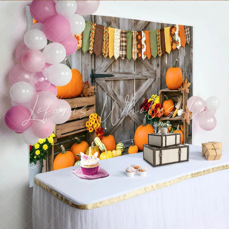 Lofaris Rustic Wood Thanksgiving Backdrop with Pumpkins and Leaves Autumn Harvest Photography Background for Seasonal Decor