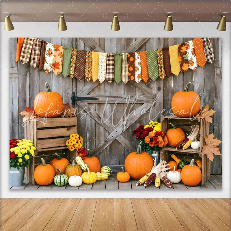 Lofaris Rustic Wood Thanksgiving Backdrop with Pumpkins and Leaves Autumn Harvest Photography Background for Seasonal Decor