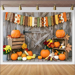 Lofaris Rustic Wood Thanksgiving Backdrop with Pumpkins and Leaves Autumn Harvest Photography Background for Seasonal Decor