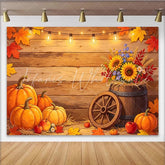 Lofaris Rustic Wood Thanksgiving Backdrop with Pumpkins Sunflowers Autumn Leaves Festive Harvest Photography Background for Fall Party Decor