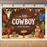 Lofaris Rustic Wood Western Cowboy Baby Shower Backdrop for Boy Cute Teddy Bear and Cactus Photography Background for Party Decor