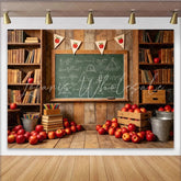 Lofaris Rustic Wooden Back To School Backdrop with Chalkboard and Apples Teacher Appreciation Photography Background for Studio Photoshoot