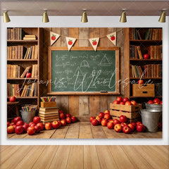 Lofaris Rustic Wooden Back To School Backdrop with Chalkboard and Apples Teacher Appreciation Photography Background for Studio Photoshoot