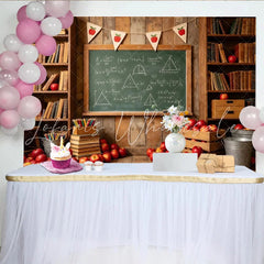 Lofaris Rustic Wooden Back To School Backdrop with Chalkboard and Apples Teacher Appreciation Photography Background for Studio Photoshoot