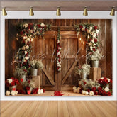 Lofaris Rustic Wooden Barn Door Party Backdrop Elegant Red and White Rose Floral Arch Wedding Photography.