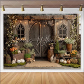Lofaris Rustic Wooden Barn Photography Backdrop with Arched Windows and String Lights Farmhouse Style Background for Spring