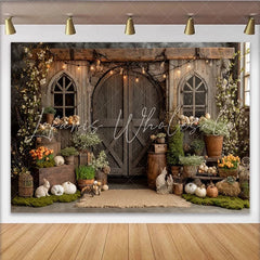 Lofaris Rustic Wooden Barn Photography Backdrop with Arched Windows and String Lights Farmhouse Style Background for Spring