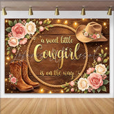 Lofaris Rustic Wooden Cowgirl Baby Shower Backdrop with Floral Roses and Boots Western Photo Background for a Sweet Little Girl Party Decor
