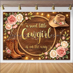 Lofaris Rustic Wooden Cowgirl Baby Shower Backdrop with Floral Roses and Boots Western Photo Background for a Sweet Little Girl Party Decor