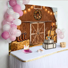 Lofaris Rustikaler Scheunen-Partyhintergrund Country-Western-Dekoration mit Lichterketten und Heuballen