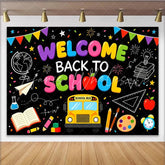 Lofaris’s Colorful Welcome Back to School Backdrop with School Bus and Books Educational Party Decor for Classroom and Photoshoot