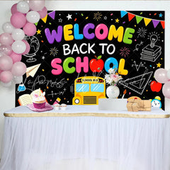 Lofaris’s Colorful Welcome Back to School Backdrop with School Bus and Books Educational Party Decor for Classroom and Photoshoot