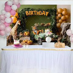 Lofaris Safari Jeep Adventure Birthday Backdrop Jungle Animal and Balloon Party Banner for Boy
