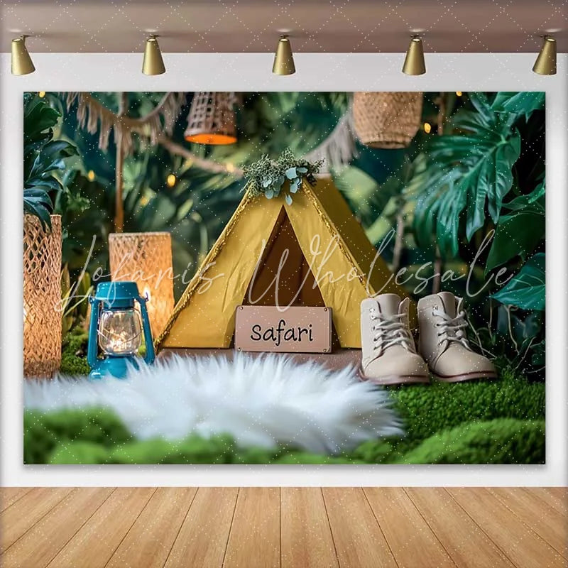Lofaris Safari Jungle Tent Birthday Cake Smash Backdrop Wild One Adventure Party Decor