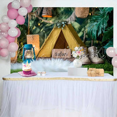 Lofaris Safari Jungle Tent Birthday Cake Smash Backdrop Wild One Adventure Party Decor
