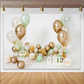 Lofaris Sage Green Gold Balloon First Birthday Cake Smash Backdrop White ONE Letters Boy Girl Party Background