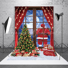 Lofaris Santa Claus Moon Outside Window Christmas Backdrop