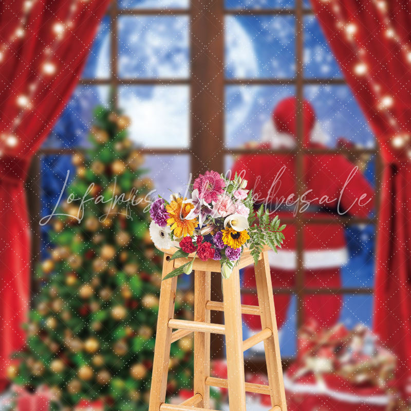 Lofaris Santa Claus Moon Outside Window Christmas Backdrop