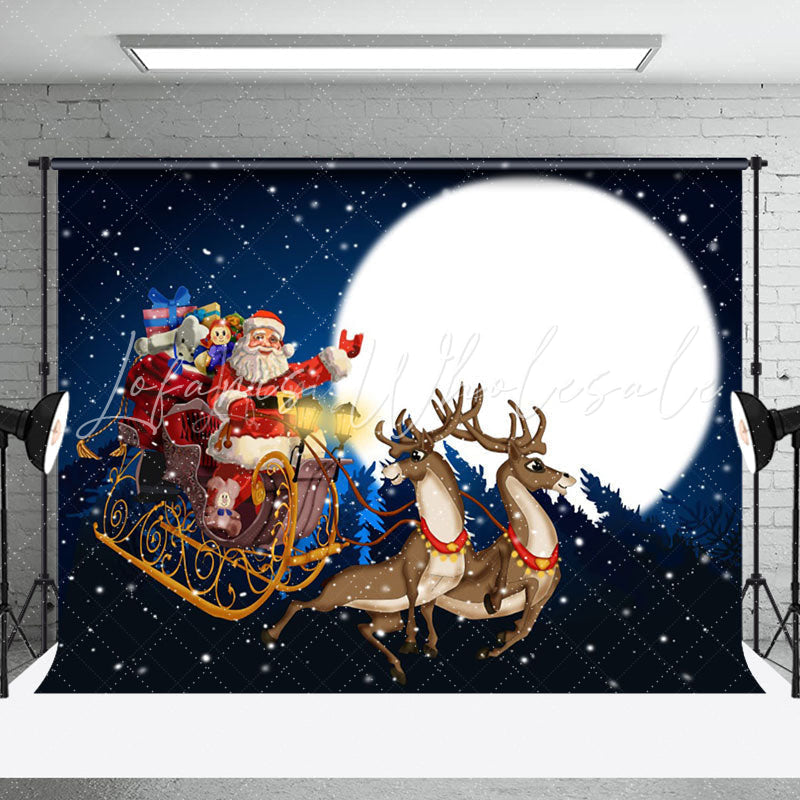 Lofaris Santa Delivering Gifts Moon Night Christmas Backdrop