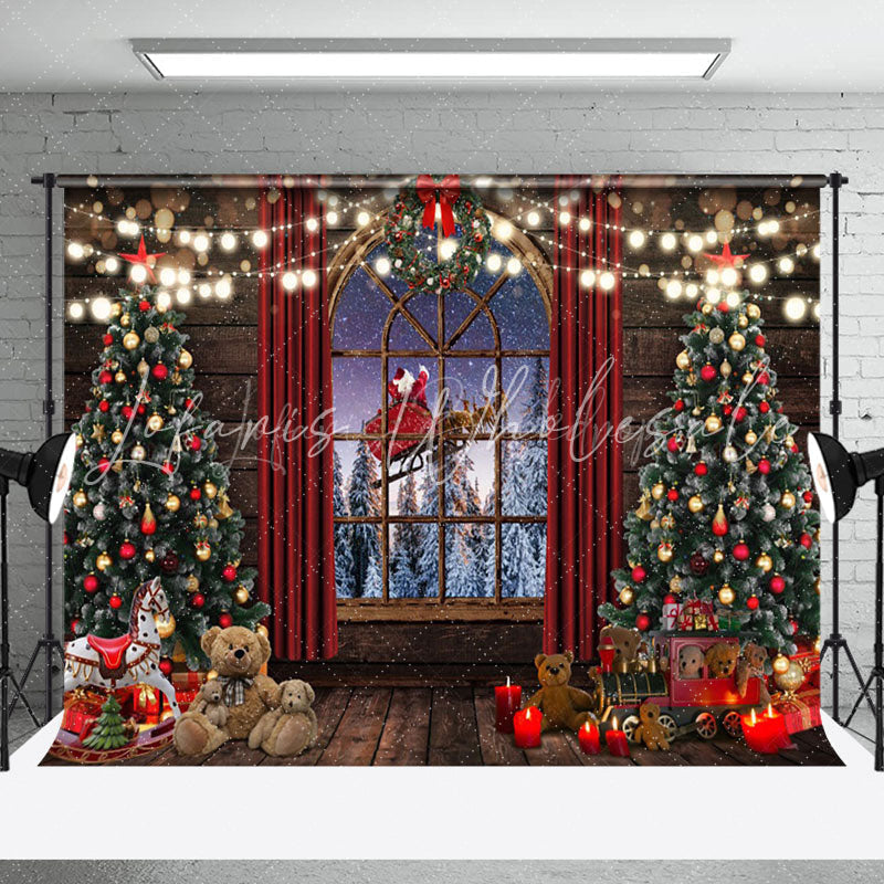 Lofaris Santa Sledge Wood Window Curtain Christmas Backdrop
