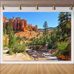 Lofaris Scenic Red Rock Canyon Natural Scenery Backdrop with Pine Trees Vibrant Landscape Photography Background for Studio