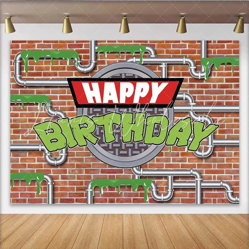 Lofaris Sewer Pipes Birthday Backdrop Brick Wall and Green Slime Party Background for Boys Birthday