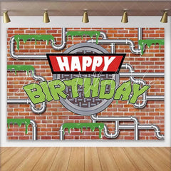 Lofaris Sewer Pipes Birthday Backdrop Brick Wall and Green Slime Party Background for Boys Birthday