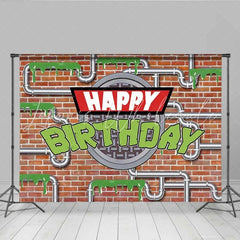 Lofaris Sewer Pipes Birthday Backdrop Brick Wall and Green Slime Party Background for Boys Birthday