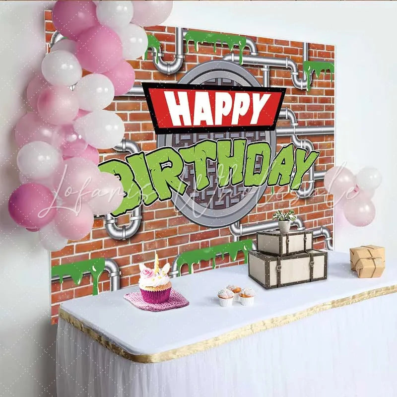 Lofaris Sewer Pipes Birthday Backdrop Brick Wall and Green Slime Party Background for Boys Birthday