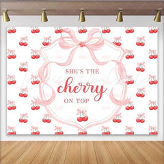 Lofaris She is The Cherry on Top Backdrop Sweet Pink Bow Red Fruit Photography Background Summer Girl Birthday Party Decoration