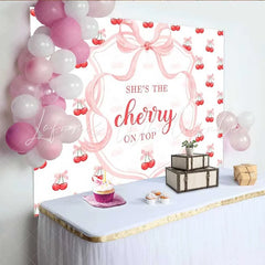 Lofaris She is The Cherry on Top Backdrop Sweet Pink Bow Red Fruit Photography Background Summer Girl Birthday Party Decoration