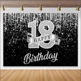 Lofaris Silver Glitter 18th Happy Birthday Backdrop Shimmering Ribbon and Sparkle Background Anniversary Decor