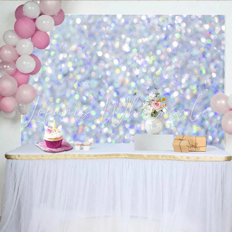 Lofaris Silver Iridescent Bokeh Backdrop Pastel Rainbow Sparkle Photography Background