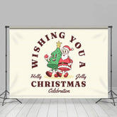 Lofaris Simple Tree Santa Holly Jolly Christmas Backdrop