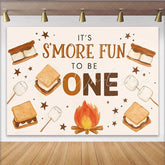 Lofaris Smores Birthday Backdrop for Campfire First Birthday Party Cute Marshmallow and Star Banner for Cake Smash
