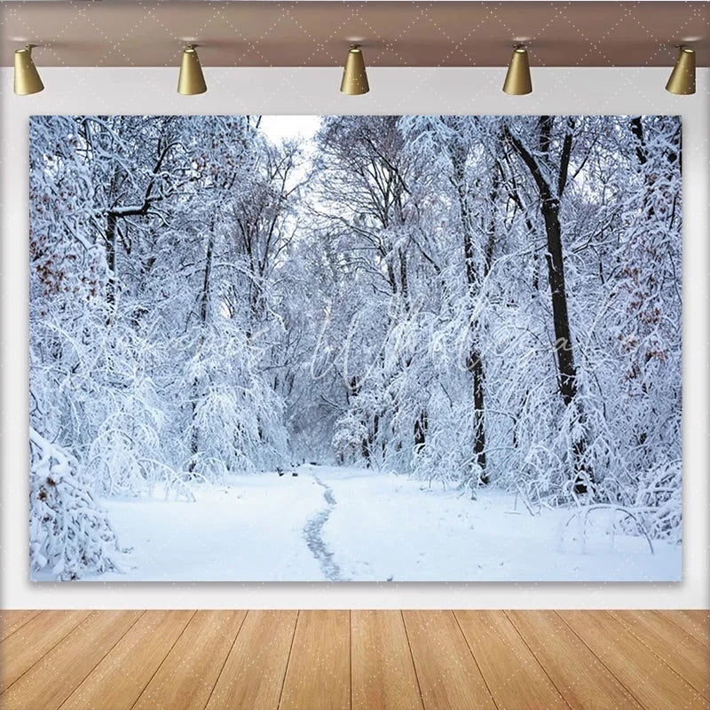 Lofaris Snow Covered Winter Forest Photography Backdrop with Winding Path Serene Natural Scenery Background for Winter Themed Photoshoot