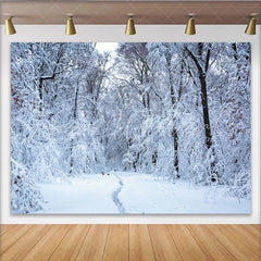 Lofaris Snow Covered Winter Forest Photography Backdrop with Winding Path Serene Natural Scenery Background for Winter Themed Photoshoot