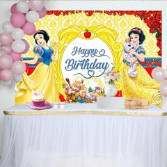 Lofaris Snow White and the Seven Dwarfs Birthday Backdrop Disney Princess Inspired Fairytale Forest Party Photo Prop