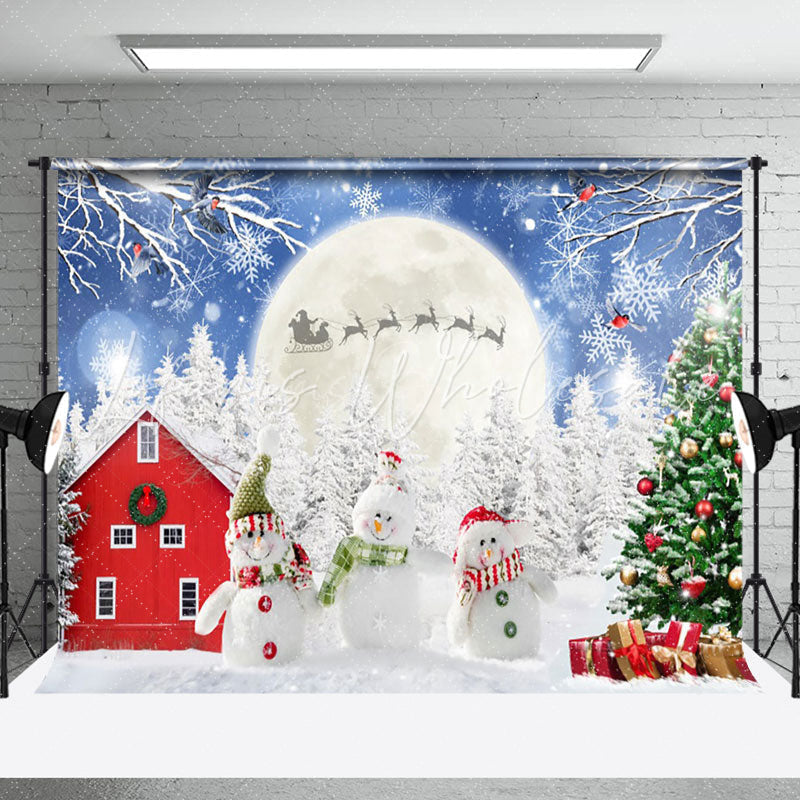 Lofaris Snowman Doll Moon Winter Forest Barn Xmas Backdrop